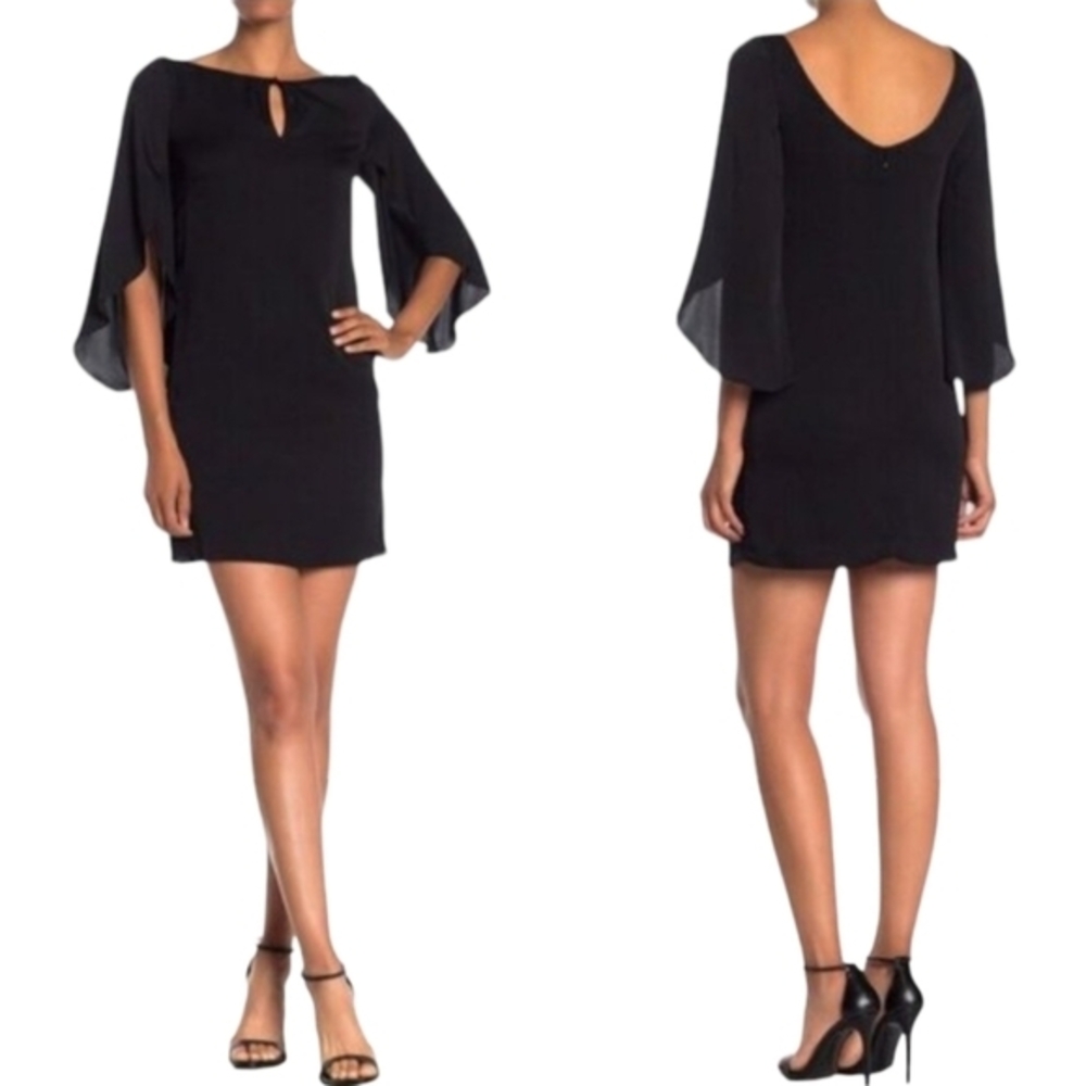 Milly Papillion black silk blend dress with butterfly sleeves Party Formal New
